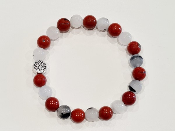 Bracelet quartz tourmaline et jaspe rouge